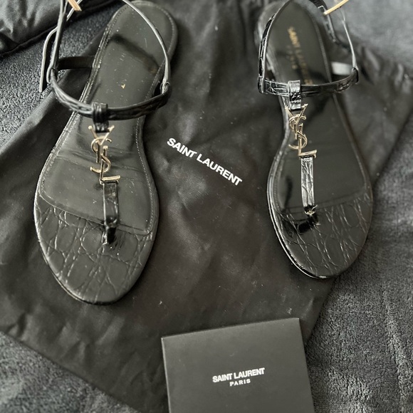 SAINT LAURENT (YSL) Cassandra Croc-Embossed Leather Slingback Thong Sandals - Picture 5 of 6